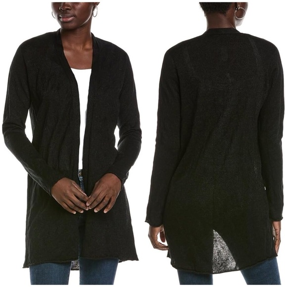 Eileen Fisher Long Cardigan Sweater Black Lightweight Layering Sz L - Picture 1 of 11